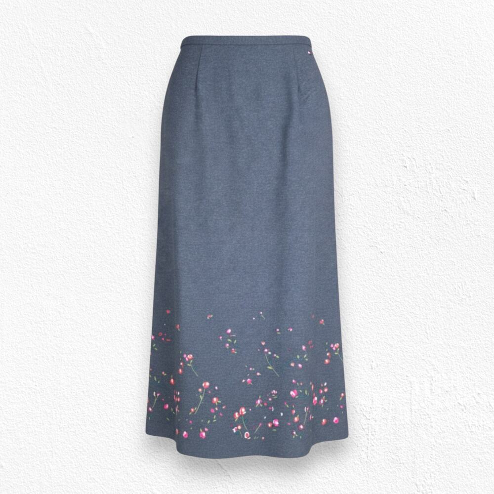 Y2K Vintage Tommy Hilfiger Gray Pink Floral Embroidered Femme Maxi Skirt Size 8